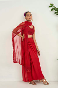 Red Georgette Flared Pant Set