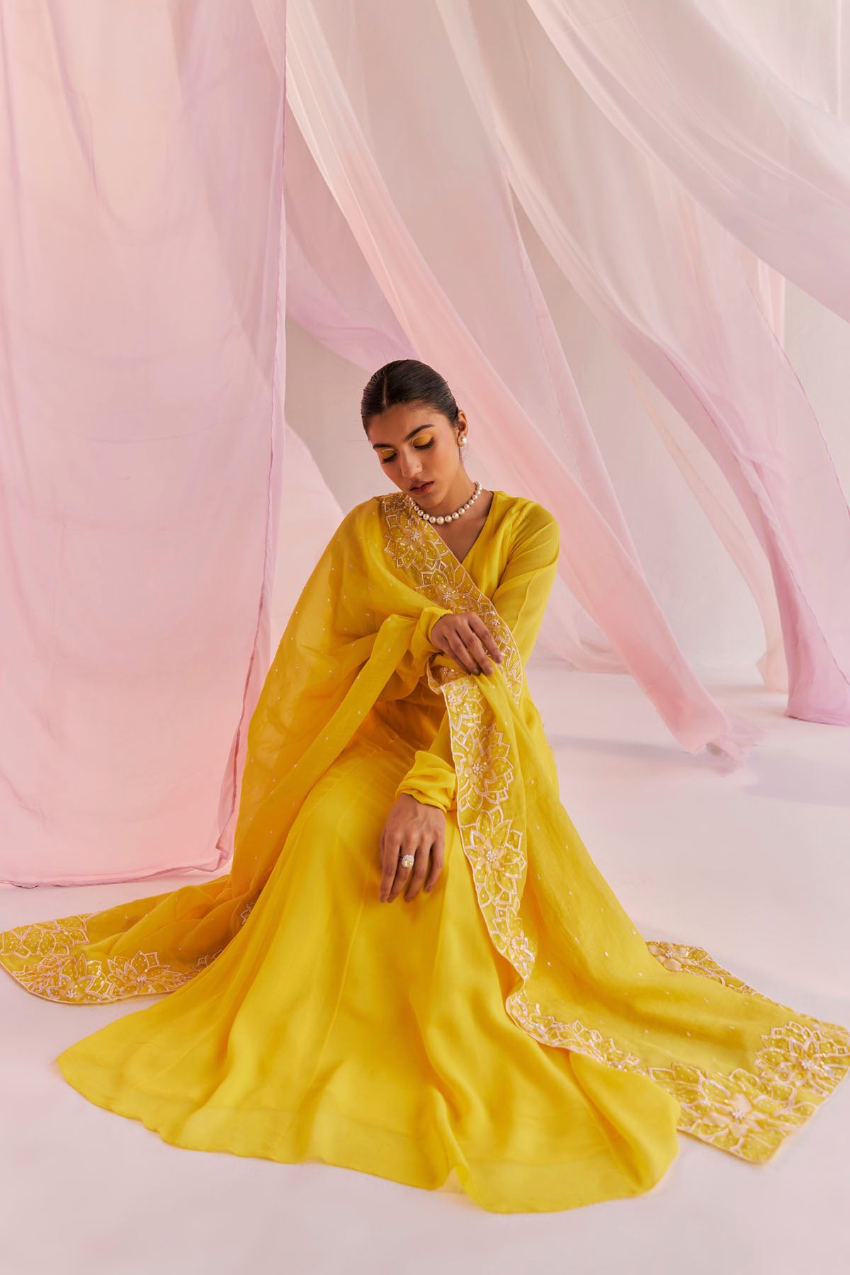 Yellow Anarkali Set in Silk Chanderi