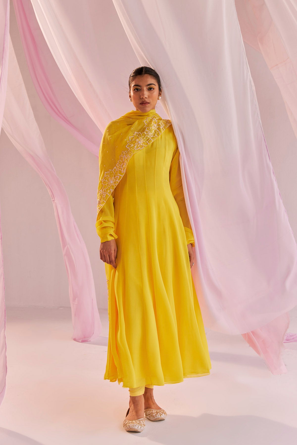 Yellow Anarkali Set in Silk Chanderi