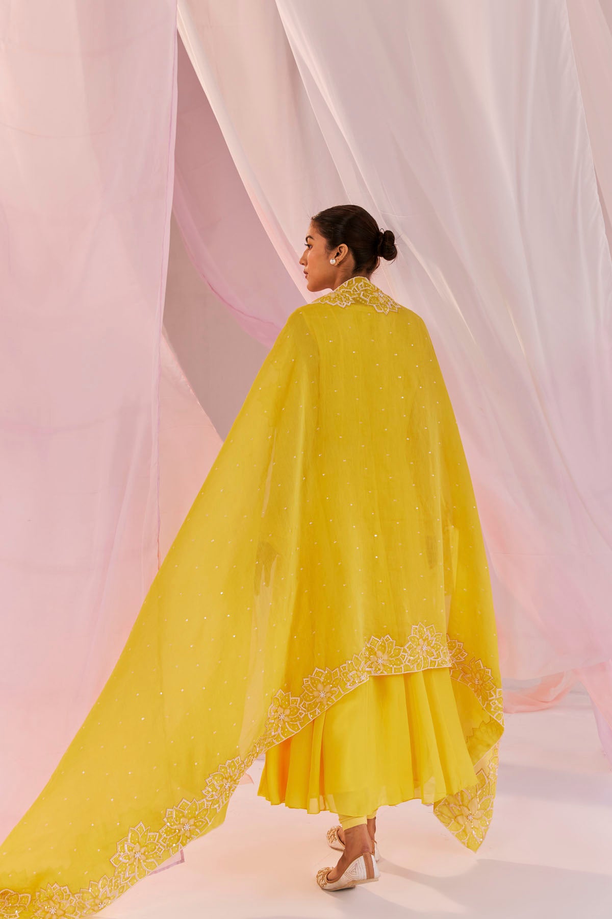 Yellow Anarkali Set in Silk Chanderi