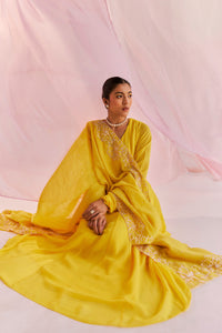 Yellow Anarkali Set in Silk Chanderi