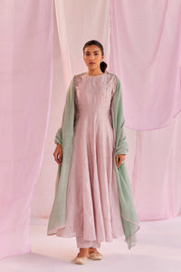 Pink Anarkali Set in Silk Chanderi