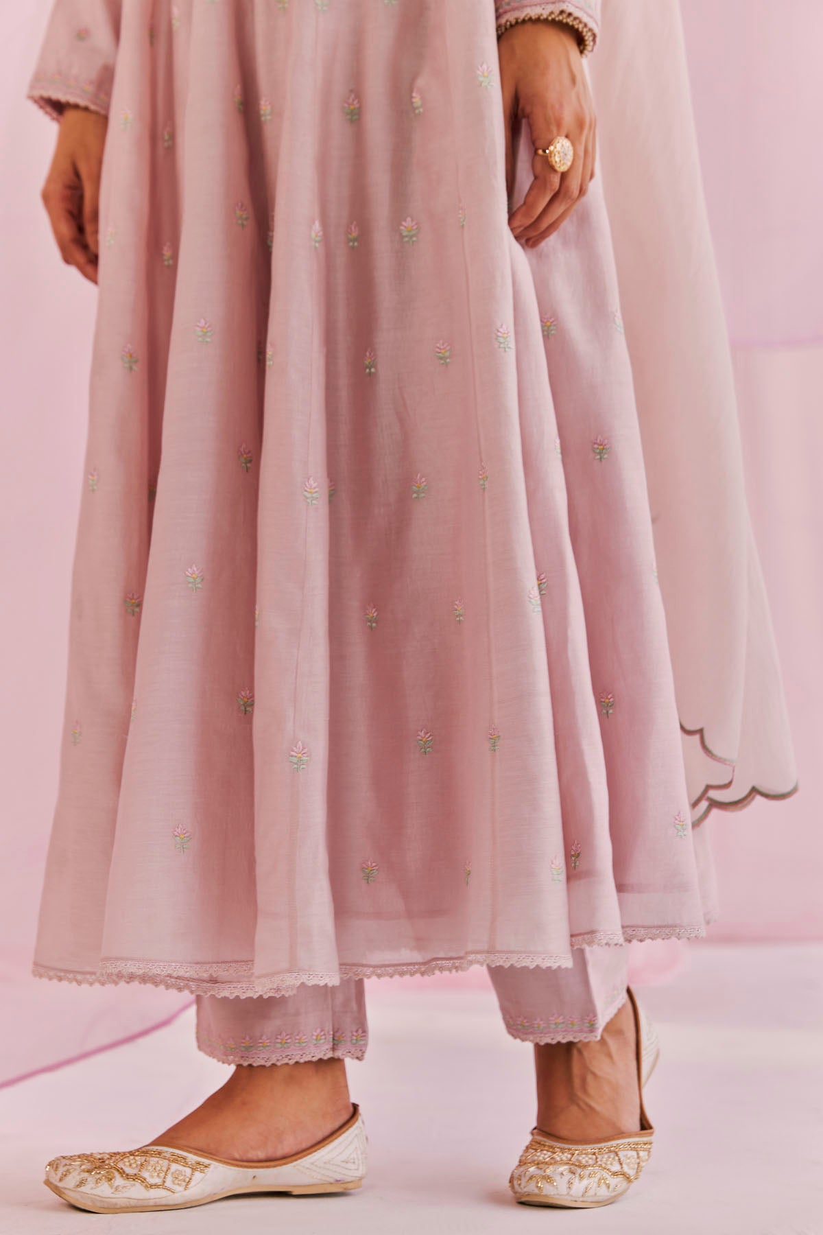 Pink Anarkali Set in Silk Chanderi