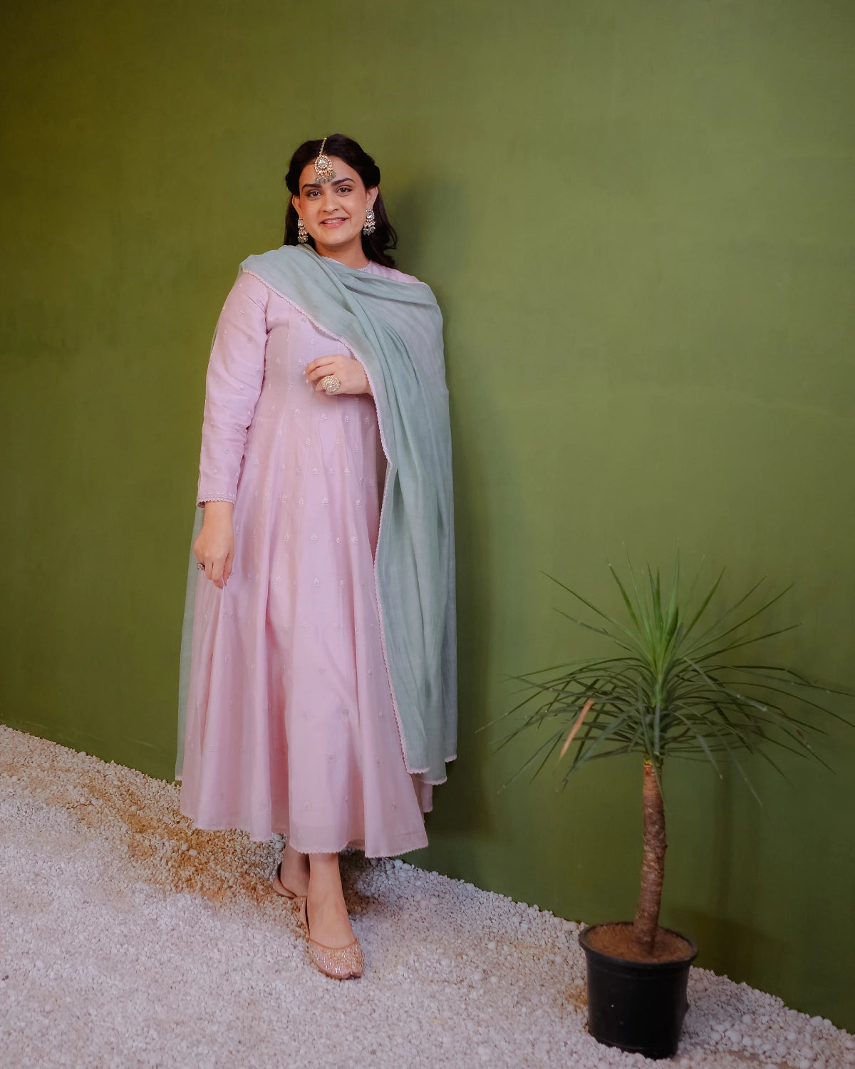 Pink Anarkali Set in Silk Chanderi