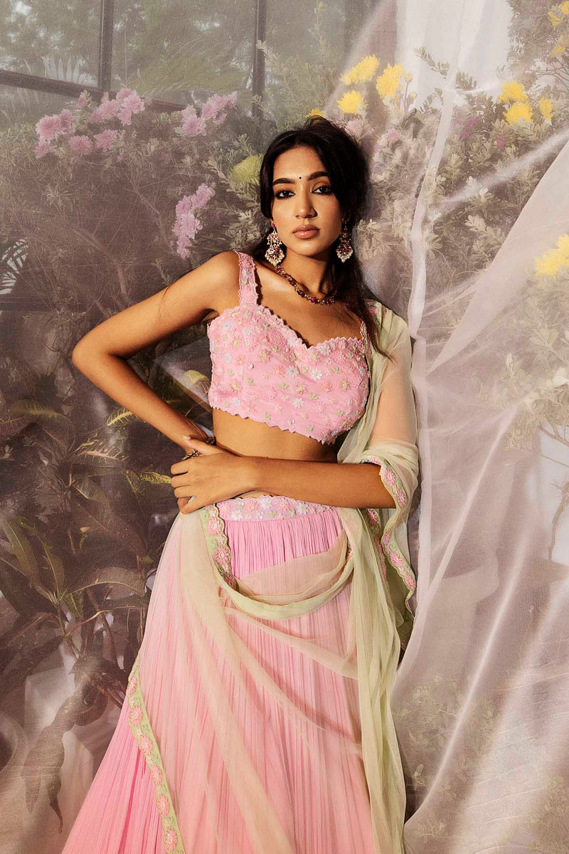 Candy Pink Crepe Lehenga Set