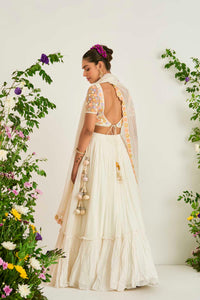 Ivory Silk Chanderi and Georgette Lehenga Set