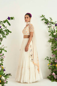 Ivory Silk Chanderi and Georgette Lehenga Set