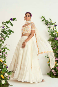 Ivory Silk Chanderi and Georgette Lehenga Set