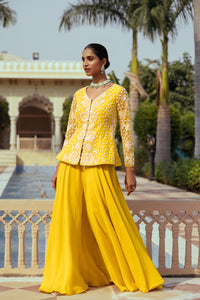 Yellow Organza Flared Sharara Set