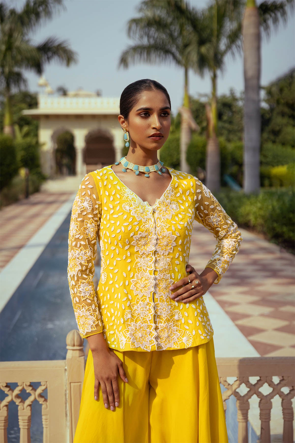 Yellow Organza Flared Sharara Set