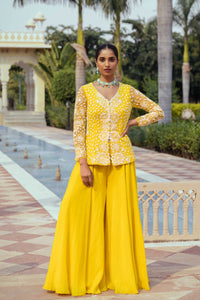 Yellow Organza Flared Sharara Set