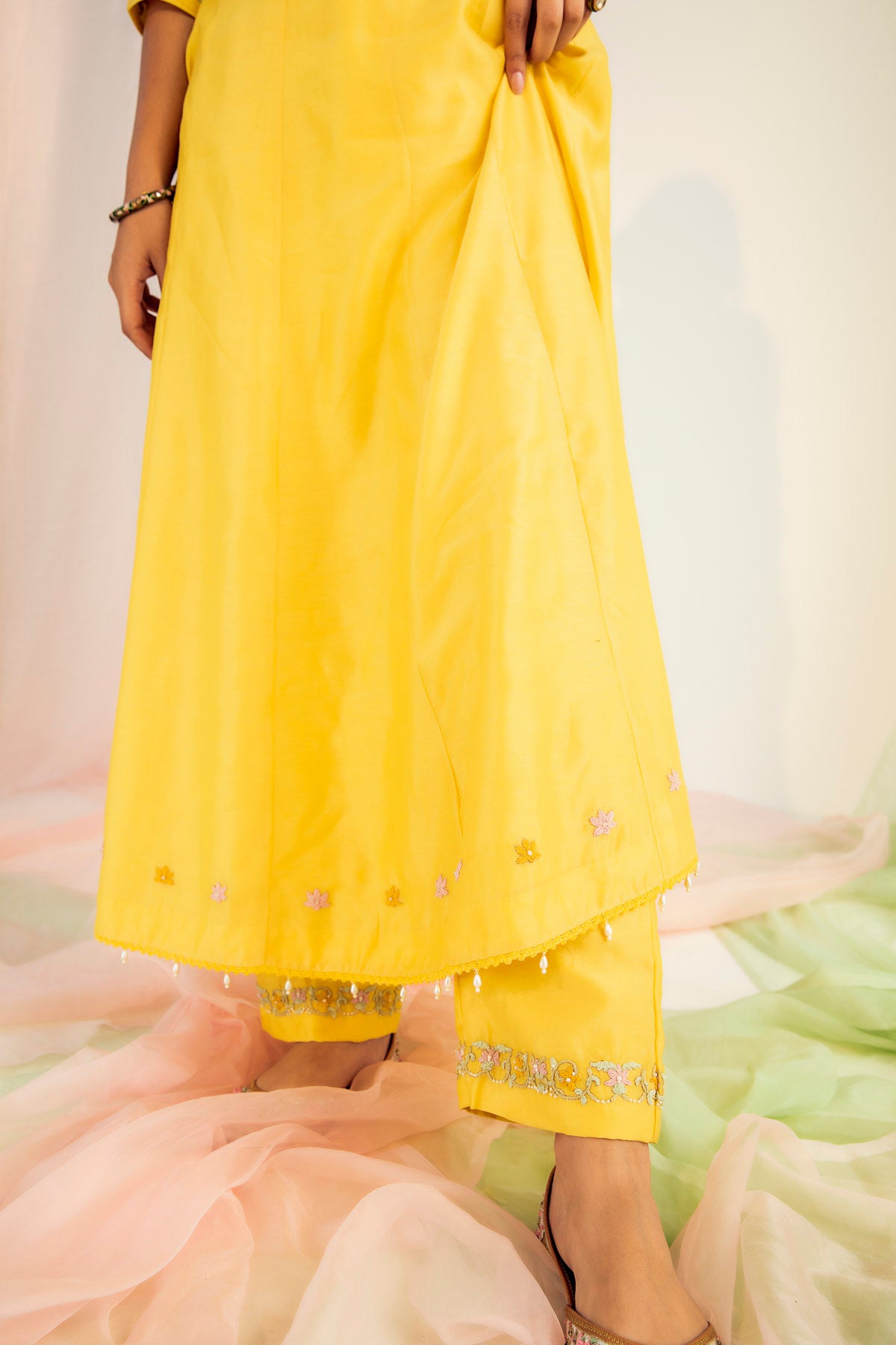 Yellow Kurta Set in Silk Chanderi