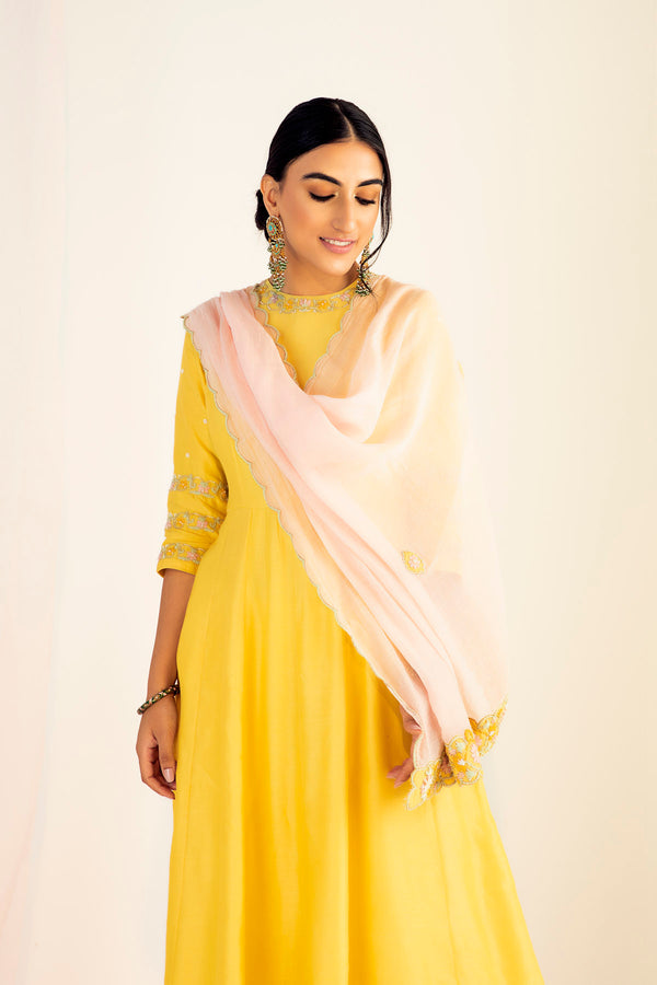 Yellow Kurta Set in Silk Chanderi