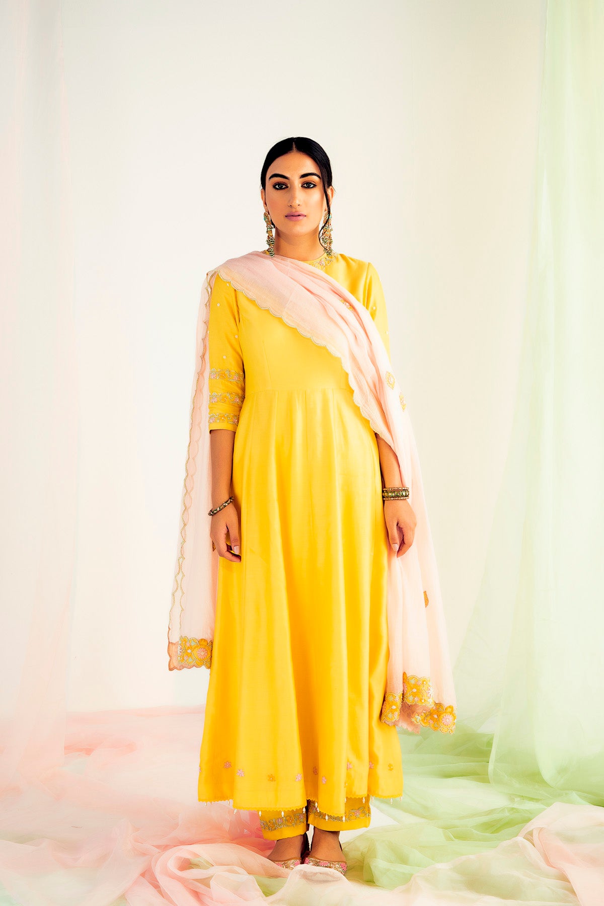 Yellow Kurta Set in Silk Chanderi