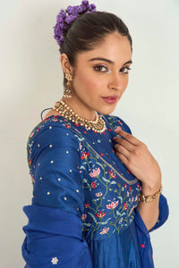 Persian Blue Anarkali Set in Silk Chanderi