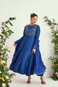 Persian Blue Anarkali Set in Silk Chanderi