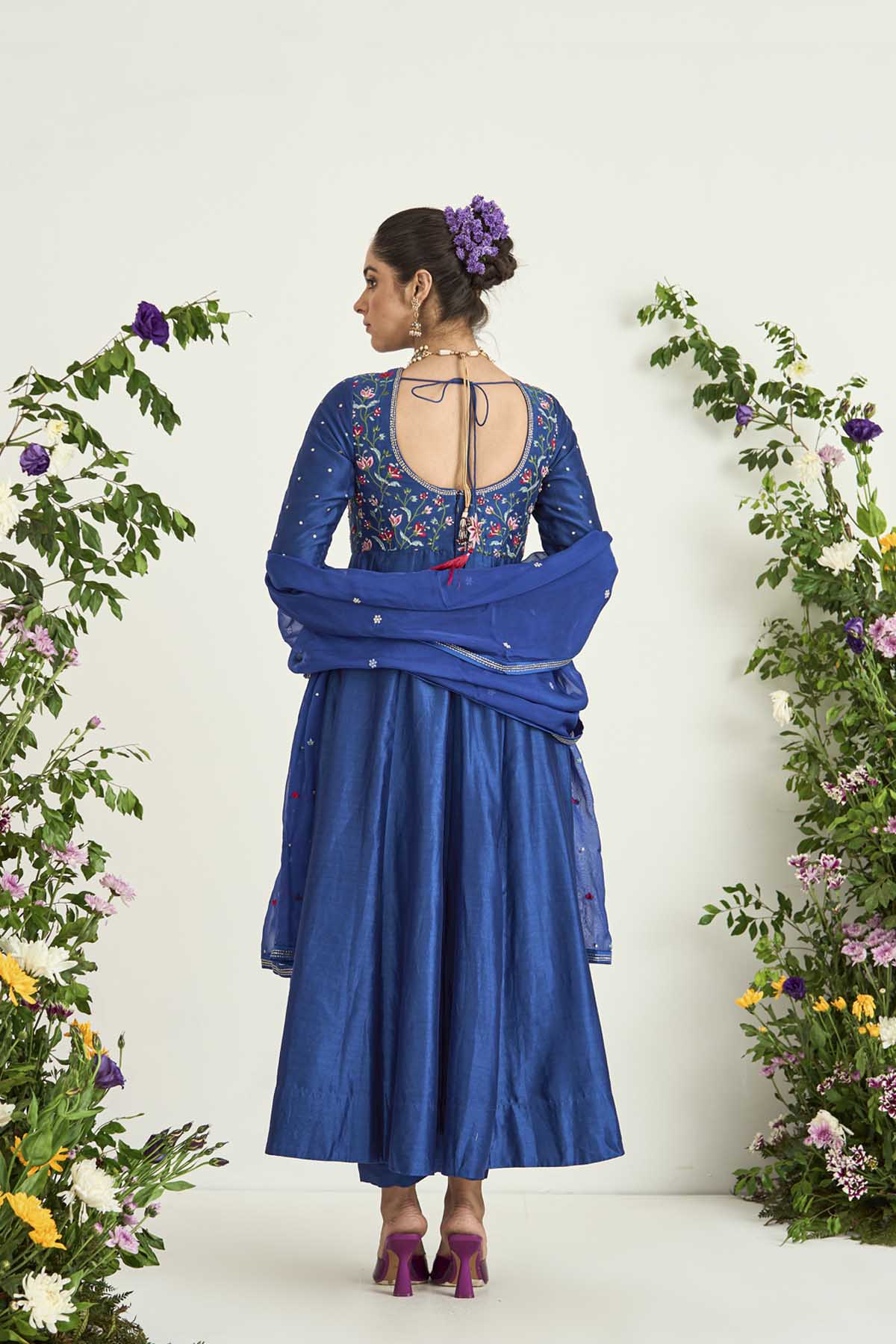 Persian Blue Anarkali Set in Silk Chanderi