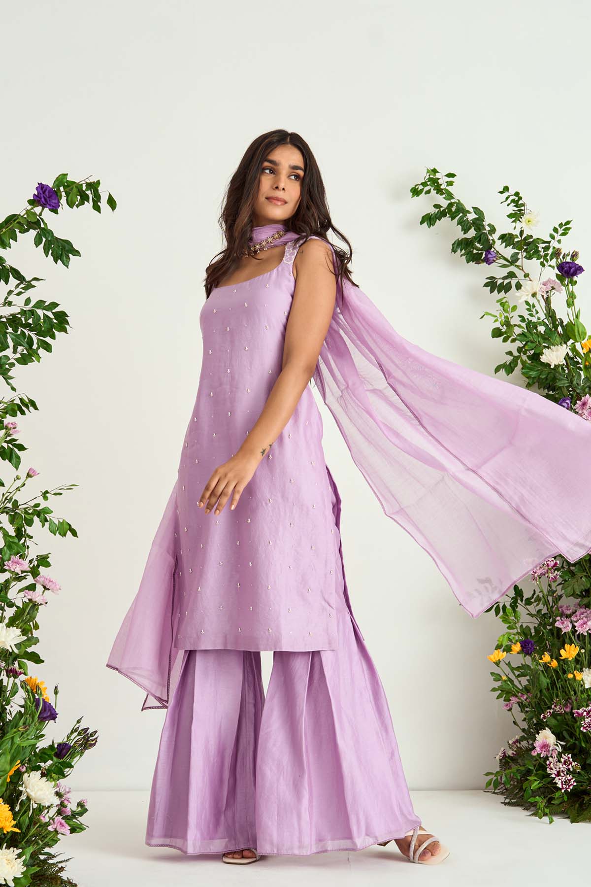 Lilac Silk Chanderi Sharara Set