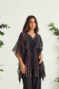 Black Silk Chanderi Embroidered Kaftan