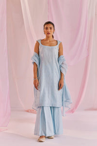 Ice Blue Silk Chanderi Pleated Sharara Set