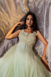 Mint green embroidered anarkali gown