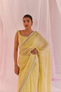 Yellow Silk Chanderi Saree with Dori work Border