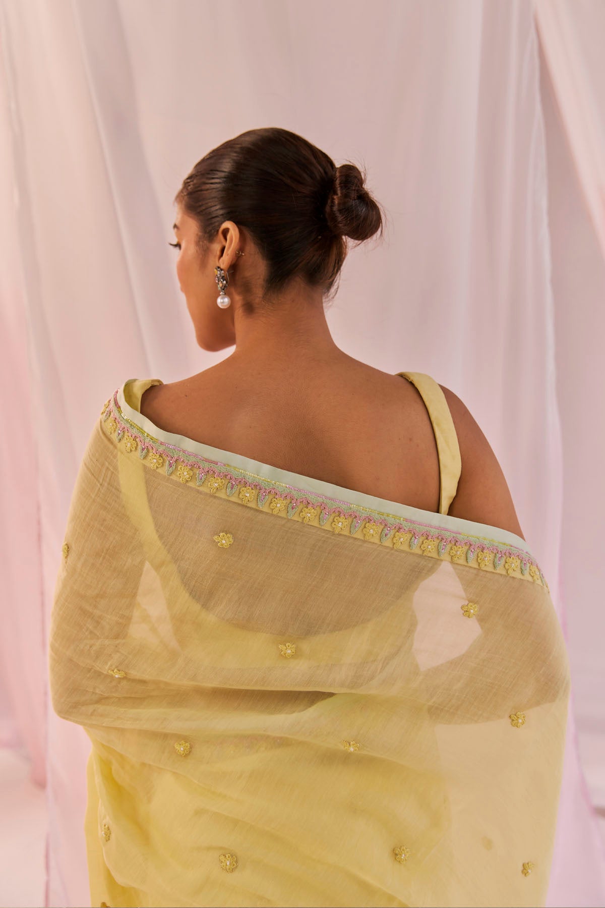 Yellow Silk Chanderi Saree with Dori work Border