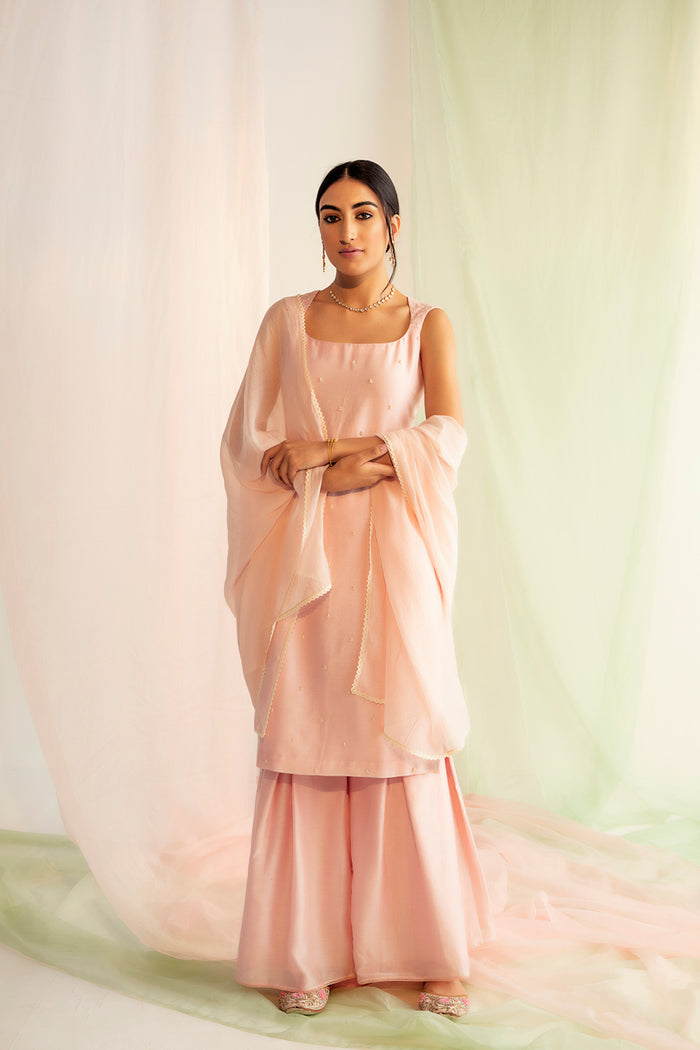 Blush Pink Chanderi Silk Sharara Set