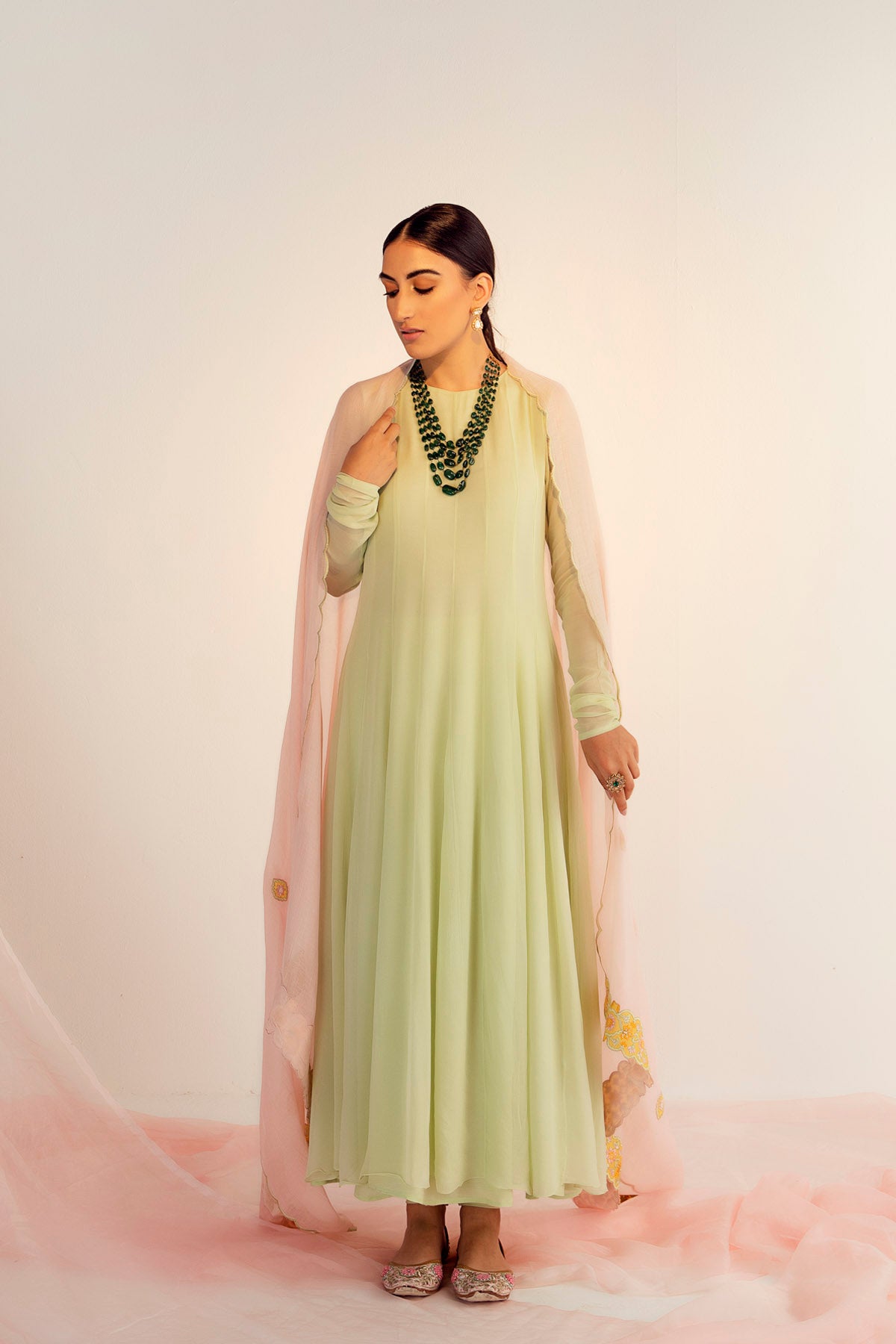 Mint Green Anarkali Set in Georgette