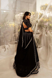 Black Silk Chanderi Embroidered Lehenga Set