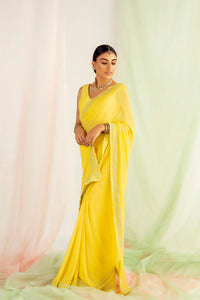 Yellow Georgette Embellished Saree Set