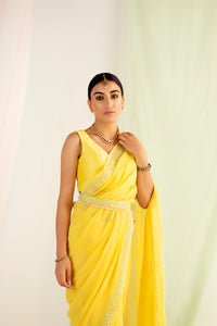 Yellow Georgette Embellished Saree Set