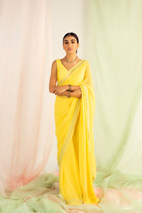 Yellow Georgette Embellished Saree Set