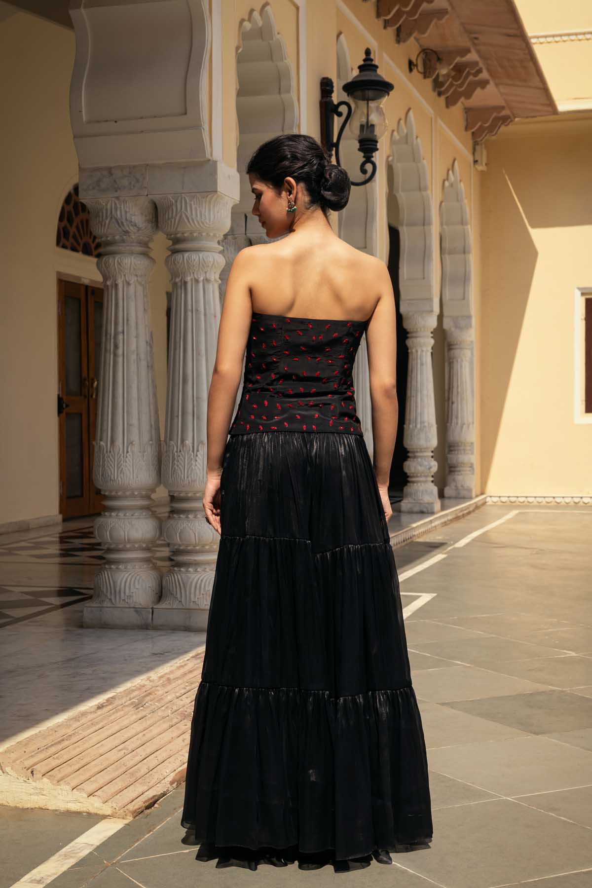 Black Satin Organza Sharara Set