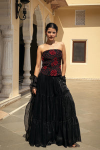 Black Satin Organza Sharara Set