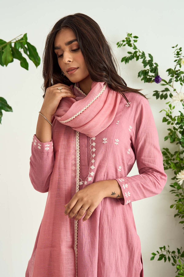 Onion Pink kurta set in pure cotton