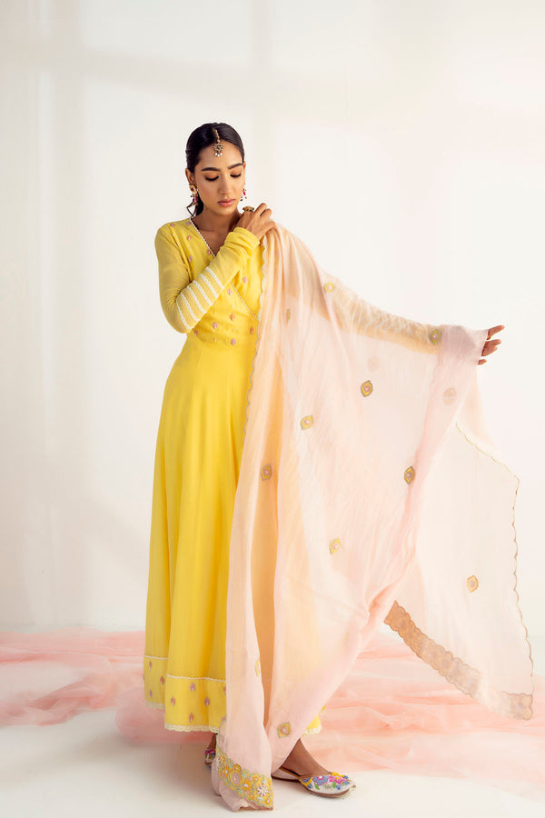 Sunshine Yellow Embroidered Angrakha Set