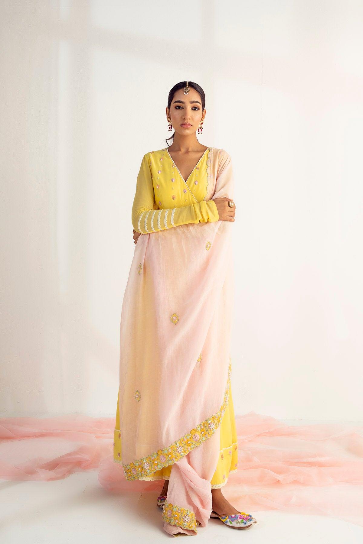 Sunshine Yellow Embroidered Angrakha Set