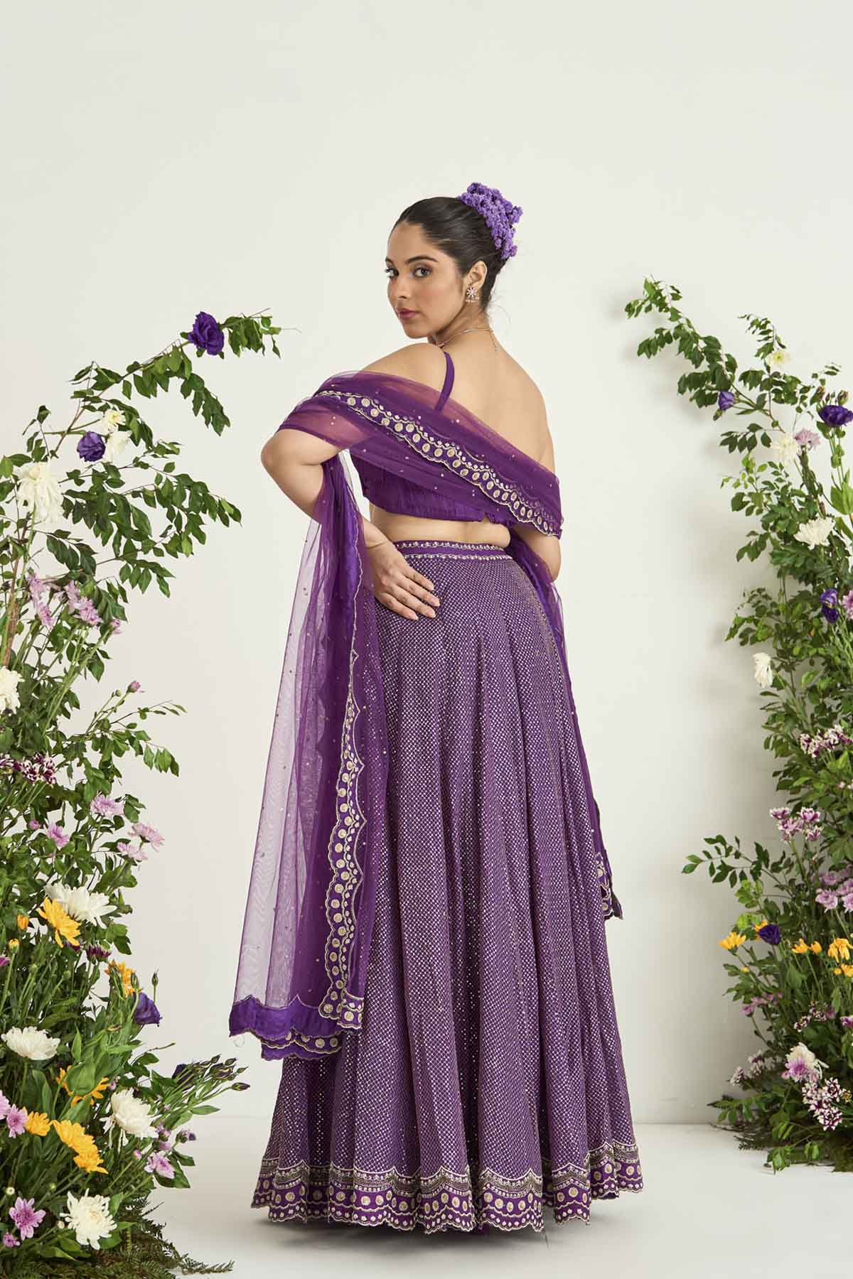 Purple Wrinkle Crepe and Raw Silk Embellished Lehenga Set