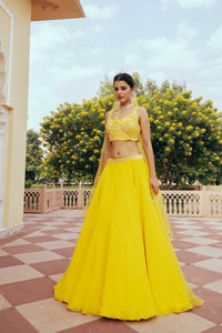 Yellow Organza Lehenga Set