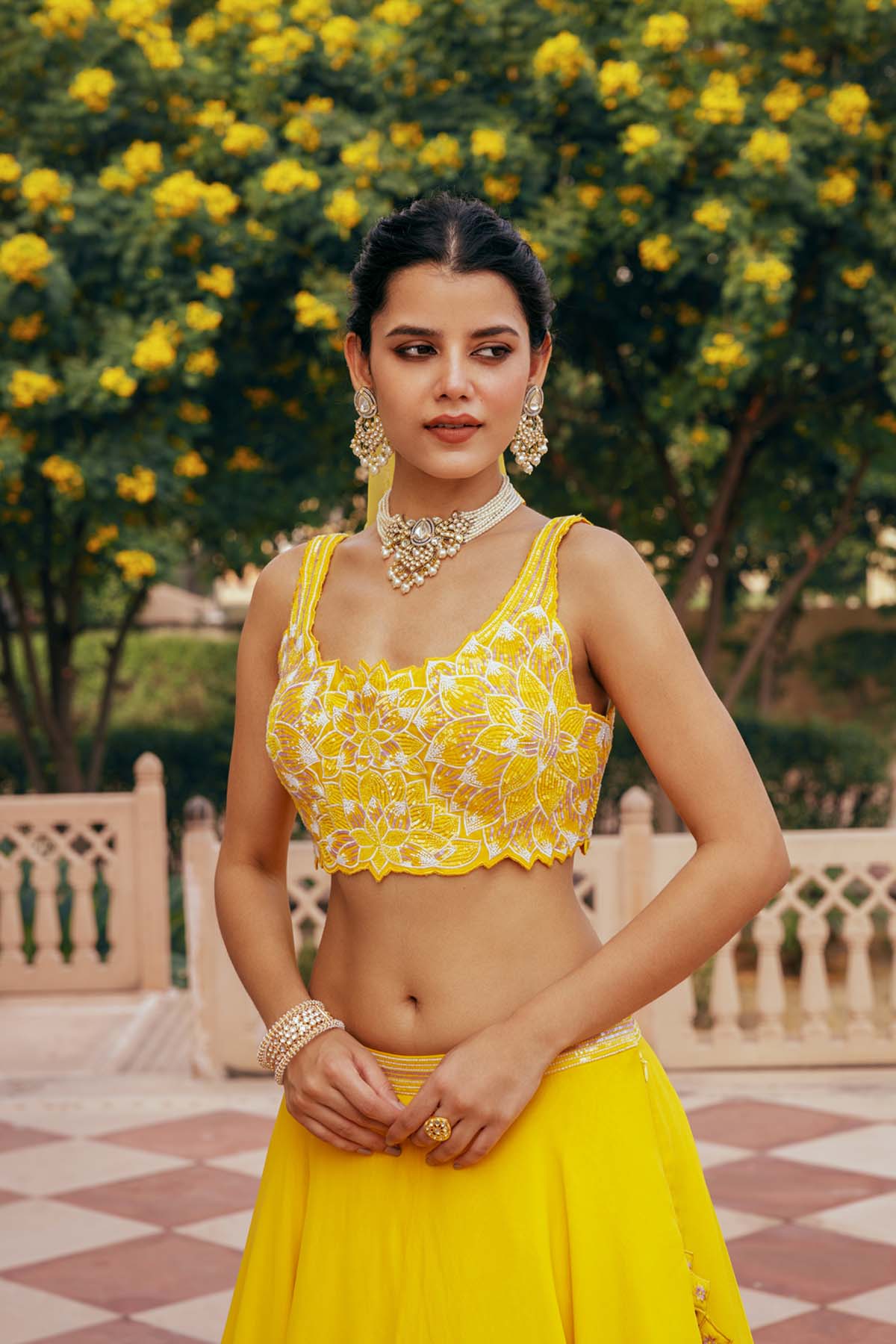 Yellow Organza Lehenga Set