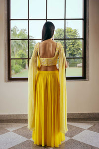 Yellow Embroidered Cape Set in Georgette