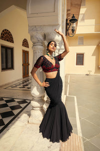 Black Georgette Mermaid-fit Draped Saree Set