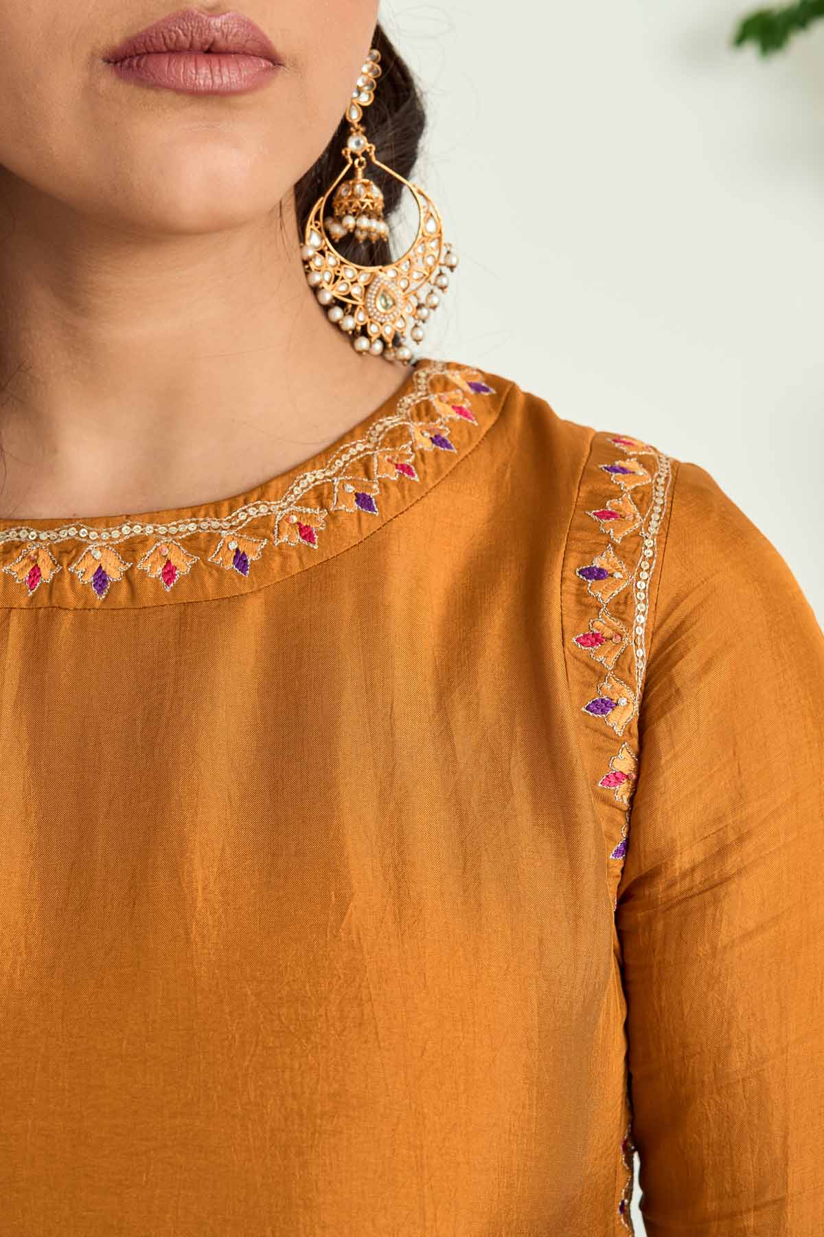 Mustard Upada Silk Embroidered Kurta Set