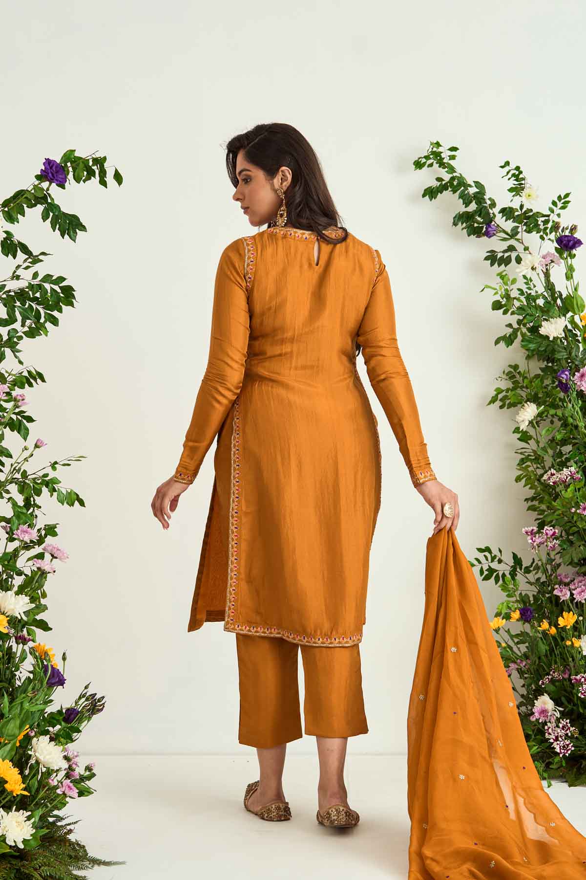 Mustard Upada Silk Embroidered Kurta Set