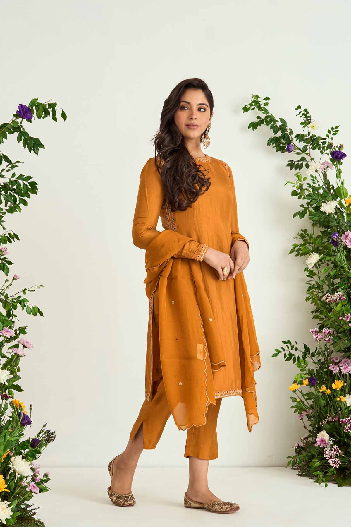 Mustard Upada Silk Embroidered Kurta Set