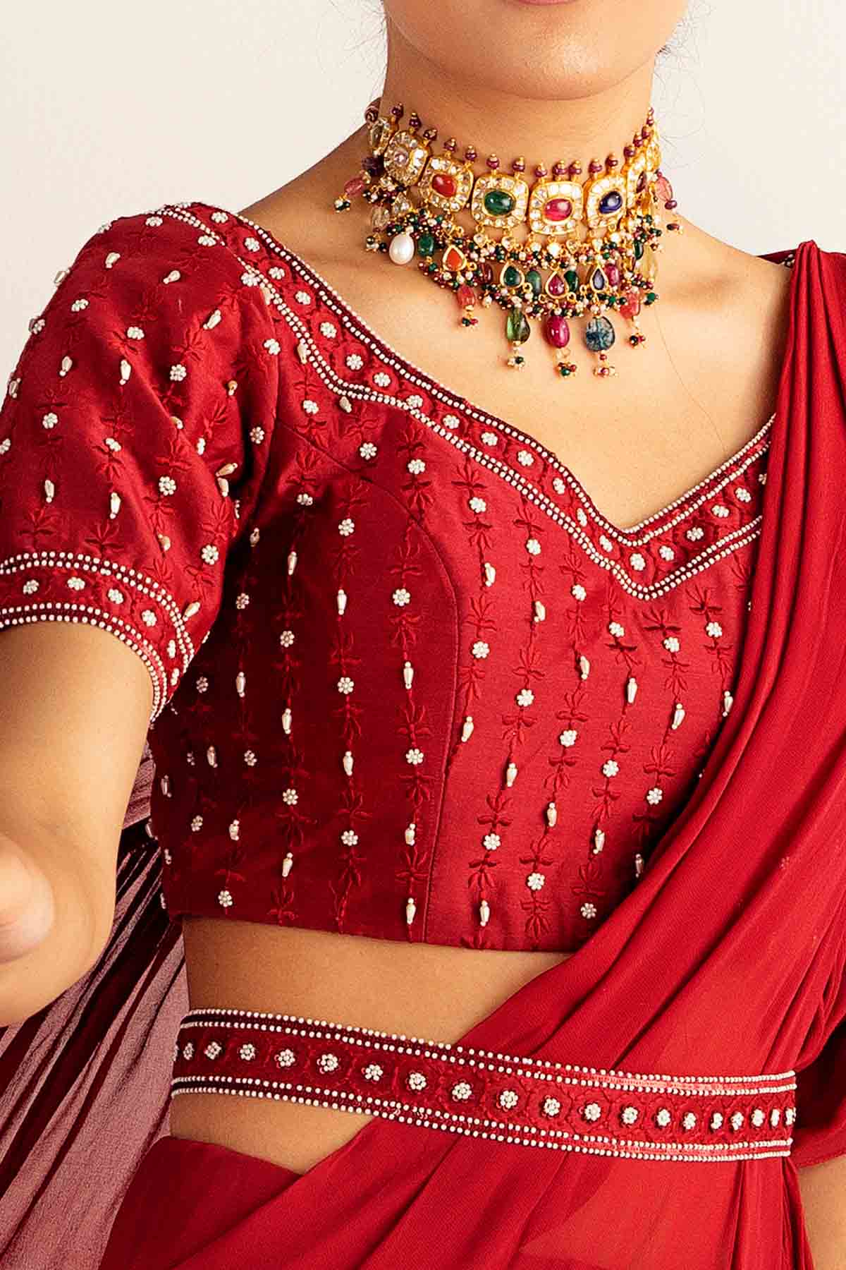 Red Silk Chanderi Padded Blouse