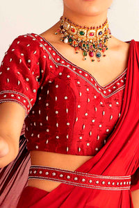 Red Silk Chanderi Padded Blouse