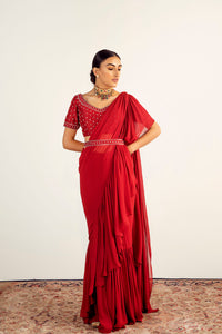 Red Georgette Pre-Stitched Draped Saree Set