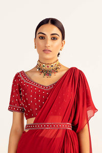 Red Georgette Pre-Stitched Draped Saree Set